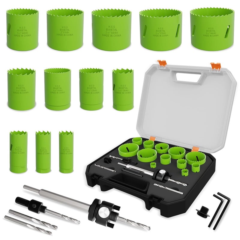 FROOOK 19-Piece Bi-Metal Hole Saw Kit with Quick Core Remover in Sizes from 3/4" to 2-1/2" for Professional Wood, Thin Metal, PVC and Cutting - Image 1